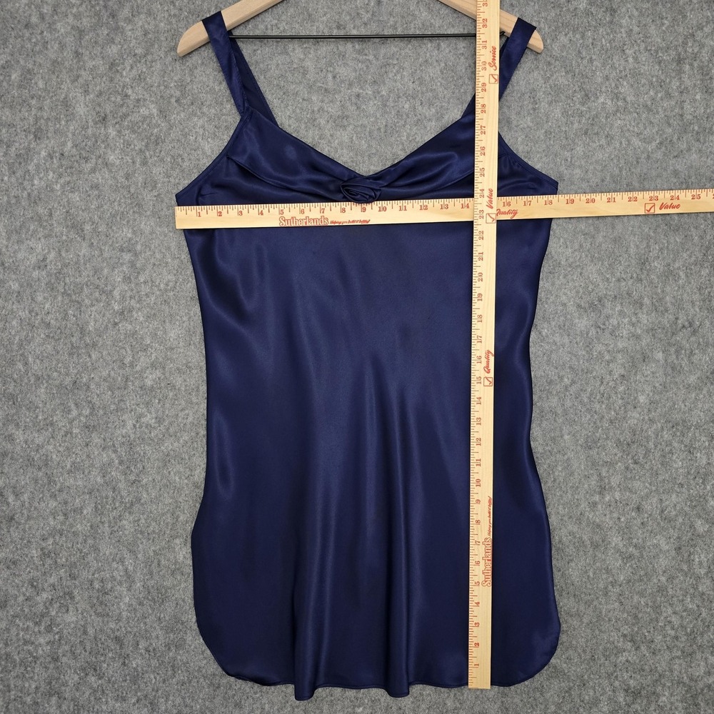 Vtg California Dynasty Nightgown Womens M Navy Satin Rose Chemise Slip Dress - Picture 7 of 13
